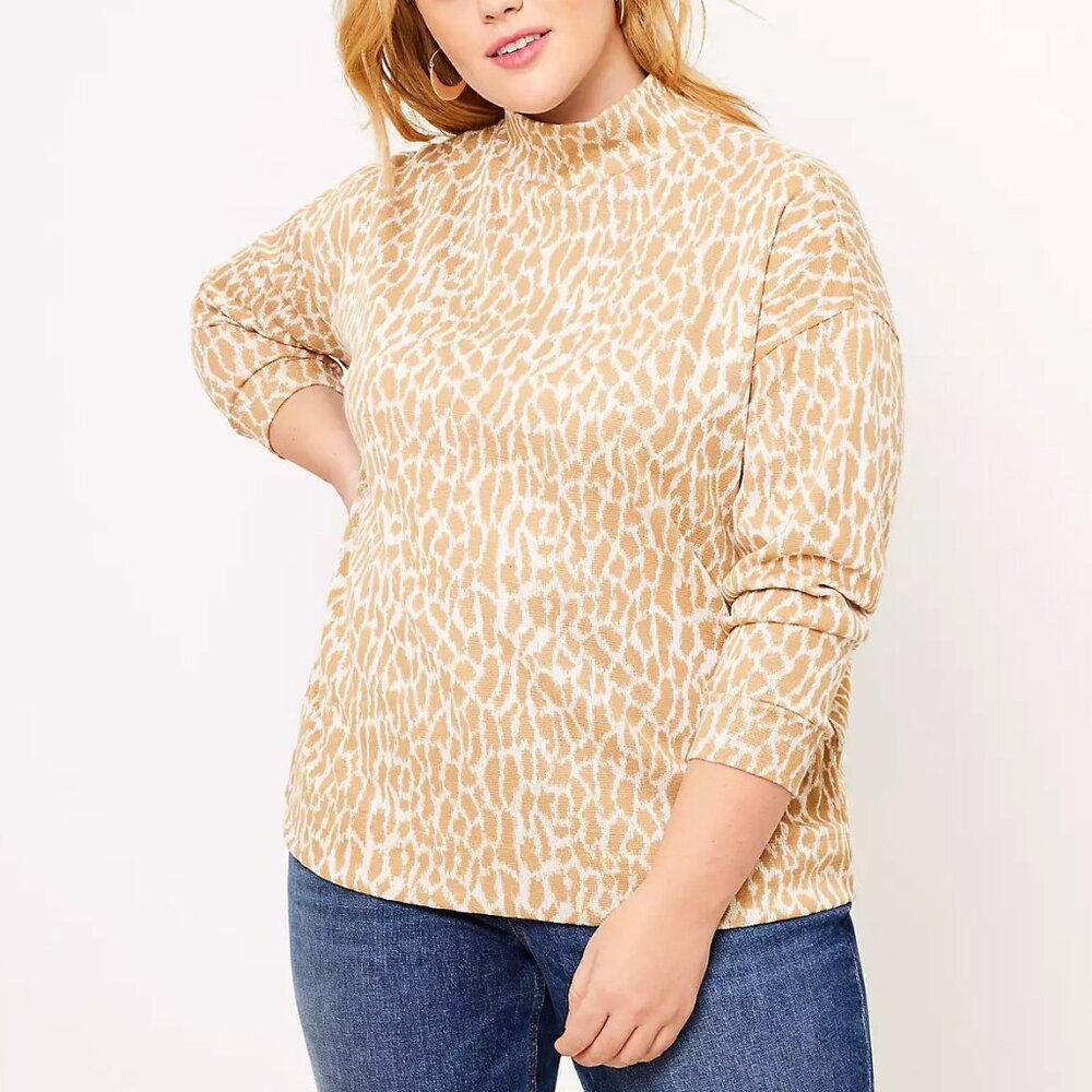 Ann Taylor LOFT Plus Animal Print Mock Neck Top Gold Sz14 16/18 20/22 24/26 NWT